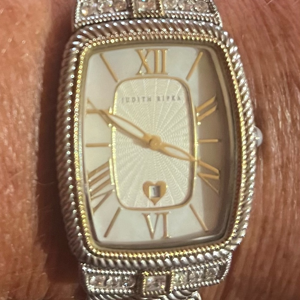 Judith Ripka watch, stainless steel with mother of pearl face